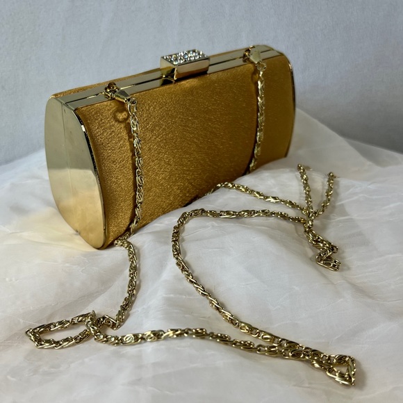 Hard Gold Rhinestone Clasp Crossbody Clutch - Picture 1 of 11
